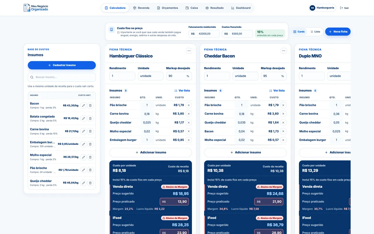 Calculadora de Precificação Automática com fichas técnicas